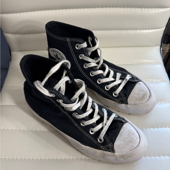 Black Lug High-Top Sneakers with White Soles - Picture 3 of 9